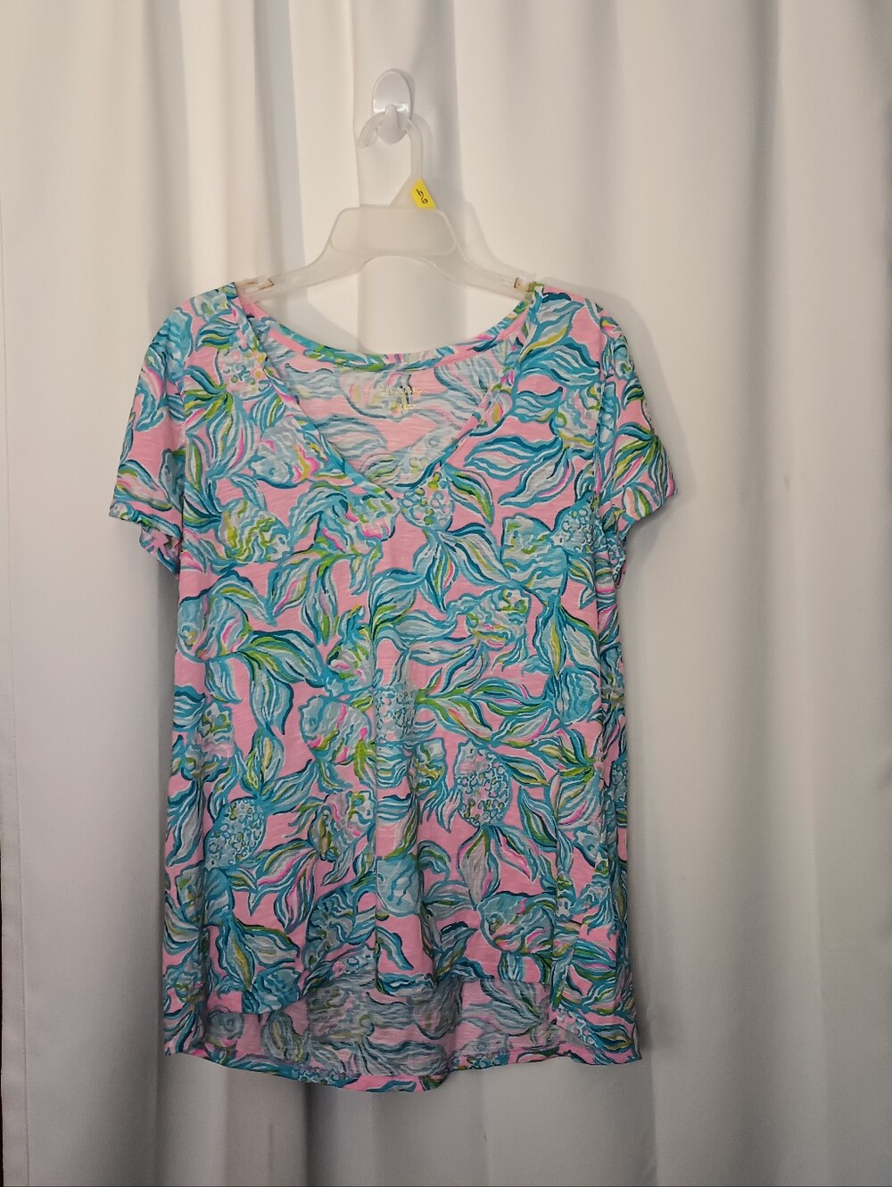 Lilly Pulitzer Womens Etta Pelican Pink Off The Scales Cotton Top Large Beachy - Picture 1 of 9